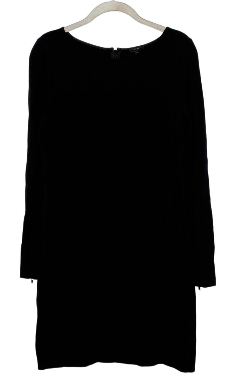 Theory Mimi Womens Black Zip Long Sleeve Classic Crepe Dress Size 6